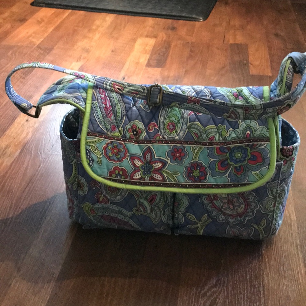 Blue paisley diaper bag.
